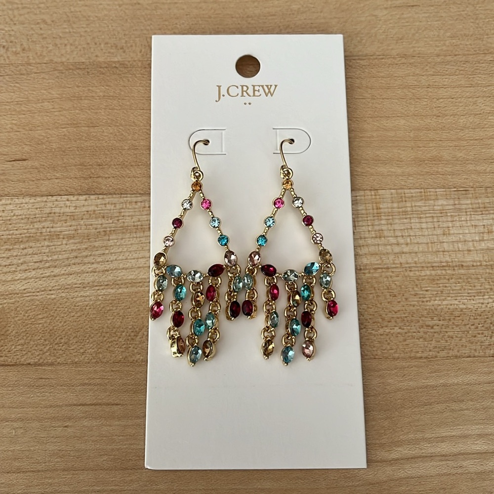 J Crew Chandelier Earrings Multi Colored Stones NEW